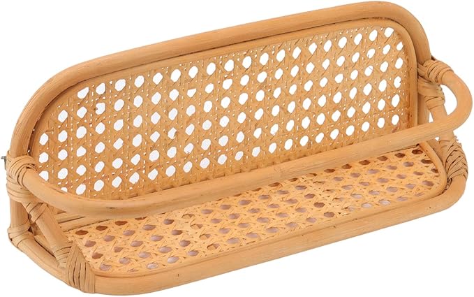 Hand Crafted Rattan Wall Shelf, Natural Rattan Hanging Storage Rack, Durable Wall Mounted Shelf for Bathroom Kitchen Living Room with Eco - Friendly Woven Design