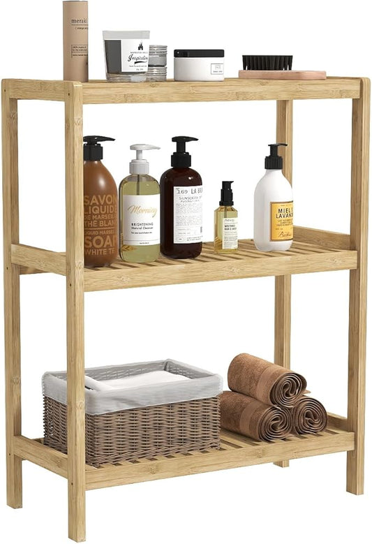 AIIT 3-Tier Bamboo Bathroom Shelf - 26" H Storage Shelves, Narrow Stand Rack Shelving Unit for Living Room Bedroom Kitchen, Nature