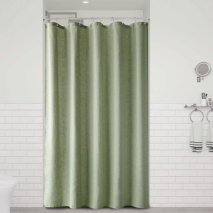 Naturoom 54 Inch Shower Curtain - Stall Narrow Half Green Linen Ultra Thick Fabric Shower Curtain Set with Hooks, Boho Farmhouse Rustic RV Camper Bath Curtains for Bathroom, Sage Green, 54 x 78