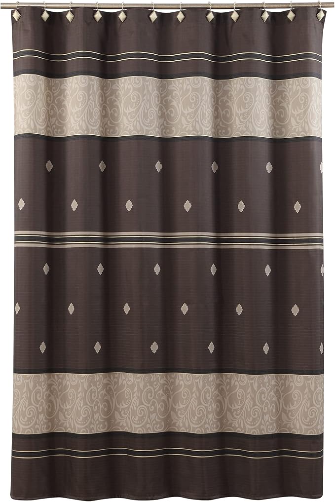 Seville Tan Polyester Bronze Stripes Chocolate Shower Curtain,Decorative Waterproof Printed Fabric Brown Bathroom Curtains,72" W x Extra 78" L