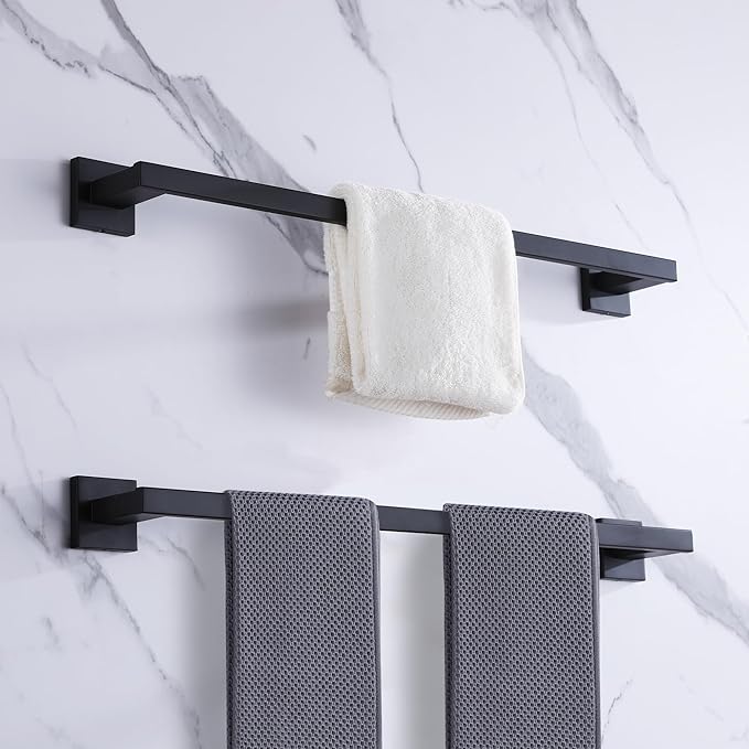 LANC 32-Inche Long Towel Bar for Bathroom Wall Mounted Matte Black Bath Towel Rack Stainless Steel Towel Rod for Kitchen Square Towel Holder Towel Rail Towel Hanger, A9010MB-L8