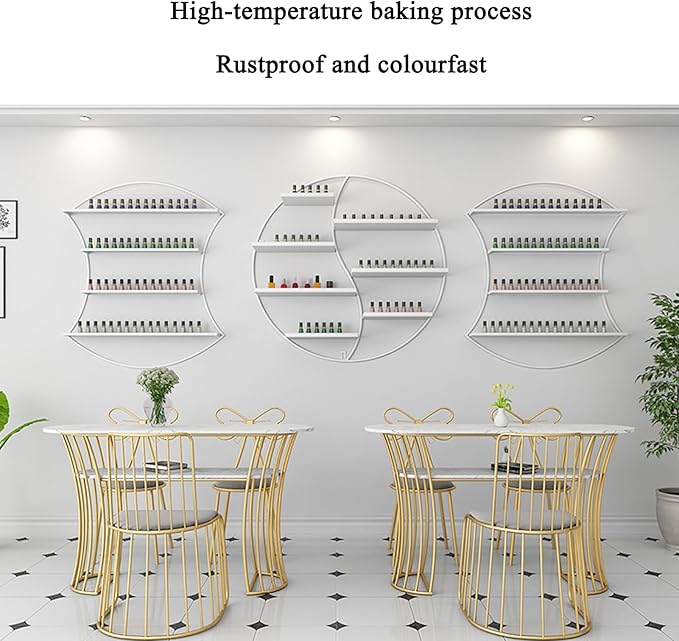Round Metal Nail Polish Display Rack, Cosmetic Storage Rack, Wall Decoration for Beauty Stores and Dressing Rooms,White