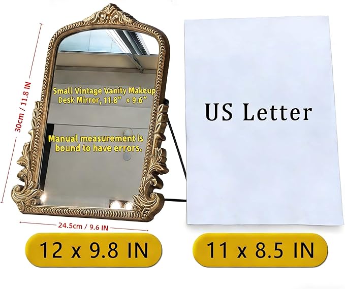 2026 Spring Women's Gifts Small Vintage Vanity Makeup Desk Mirror Antique Traditional Chic Arch Table Mirror Gold，Decor Wood Carved Mirror for Living Room,Bedroom,Tabletop 11.8" x 9.6"