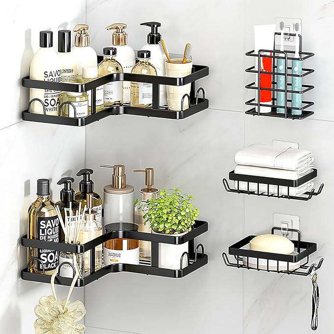 Shower Caddy Adhesive Replacement Hooks, Strong Waterproof Strips, No Drilling for Bathroom Shelves, Kitchen Racks, and Soap Holders (Transparent-4 Pack 3 Hook)
