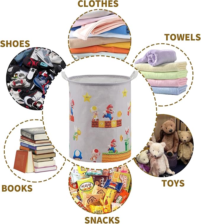 Super Storage Basket,Baby Laundry Large Hamper,Waterproof Nursery Bedroom Decor,Brothers Dirty Clothes Basket for Kids,Boys and Girls Birthday Gift Bag Bathroom Set Toy Bin(Grey,Round)