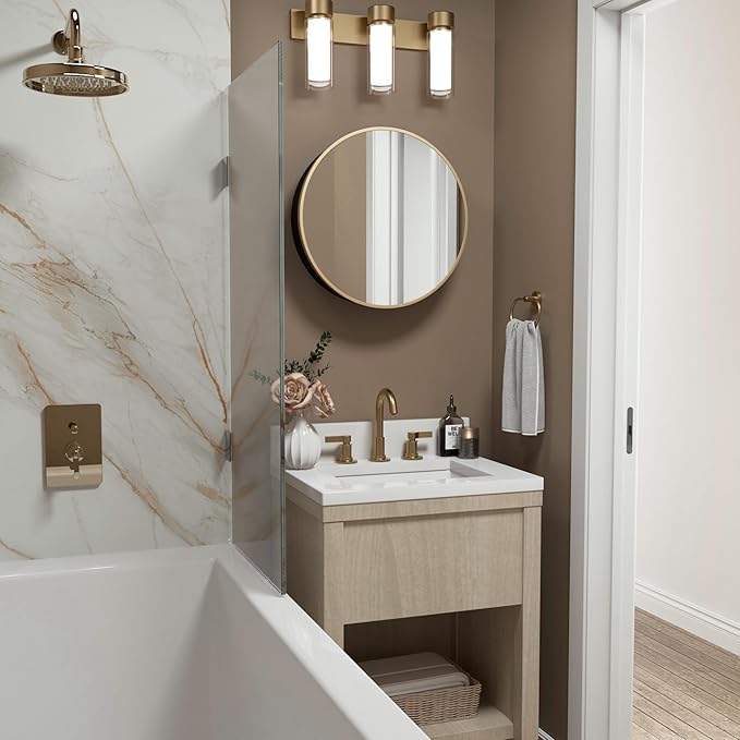 TETOTE Gold Medicine Cabinet with Mirror Round Medicine Cabinets 20 x 20 for Bathroom Modern Bathroom Organizer with Shelves Adjustable Shelves Wall Mounted