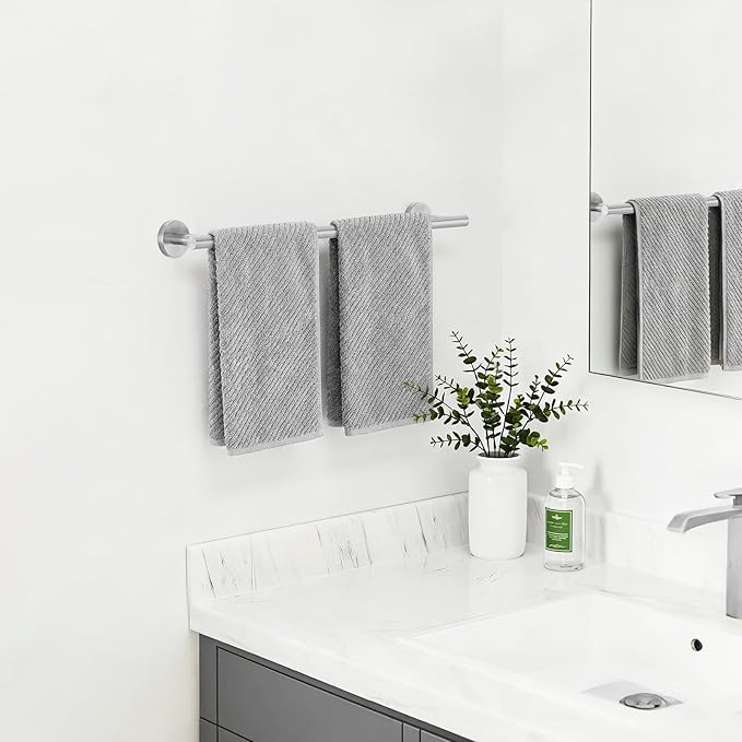 Brushed Nickel Towel Bar, 24 Inch Towel Rack for Bathroom Wall-Mounted, SUS304 Stainless Steel, Total Length 26 Inch 2 Pack