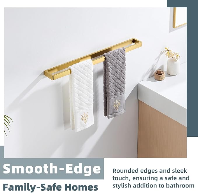 APLusee 22.8" Bathroom Towel Bar, 304 Stainless Steel Wall Mounted Towel Holder, Brushed Gold Towel Rack for Bathroom Kitchen, Modern Heavy Duty Design