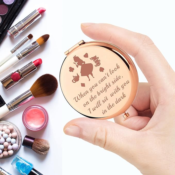 AKTAP Fairy Tale Gifts Princess Fans Compact Mirror I Will Sit with You in The Dark Makeup Mirror for Women