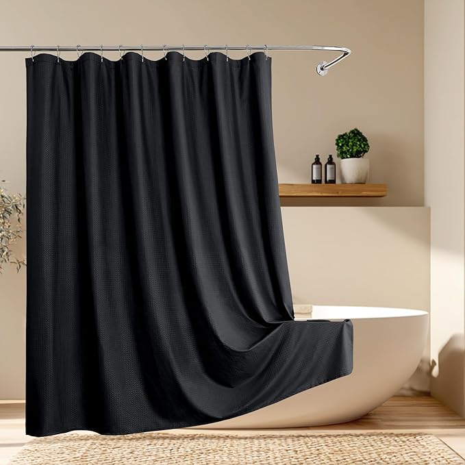Aiyufeng Long Shower Curtains for Bathroom，Dot Like Embossed Textured Water Repellent Fabric Shower Curtain，Hotel Luxury Quality & Soft Cloth，Machine Washable，72Wx84L，Black