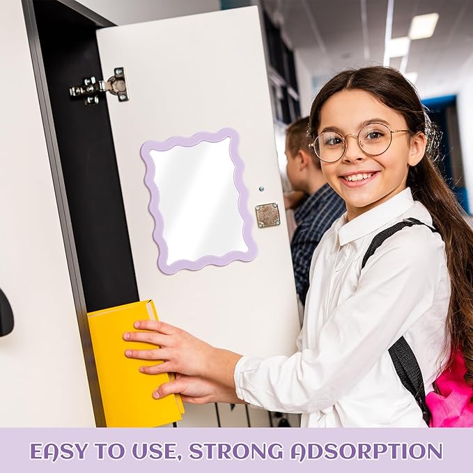 Leinuosen 1 Pcs Scalloped Magnetic Locker Mirror Small Real Glass Makeup Mirror with Magnetic Backing Cute Locker Decorations for Office Cabinet Lockers Accessories (5 x 7 Inch,Purple)