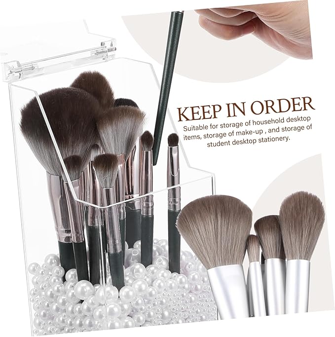 Housoutil 2Pcs Acrylic Makeup Brush Holder Organizer with Lid Clear Makeup Organizer Pen Holder for Bathroom Dresser Vanity and Countertop
