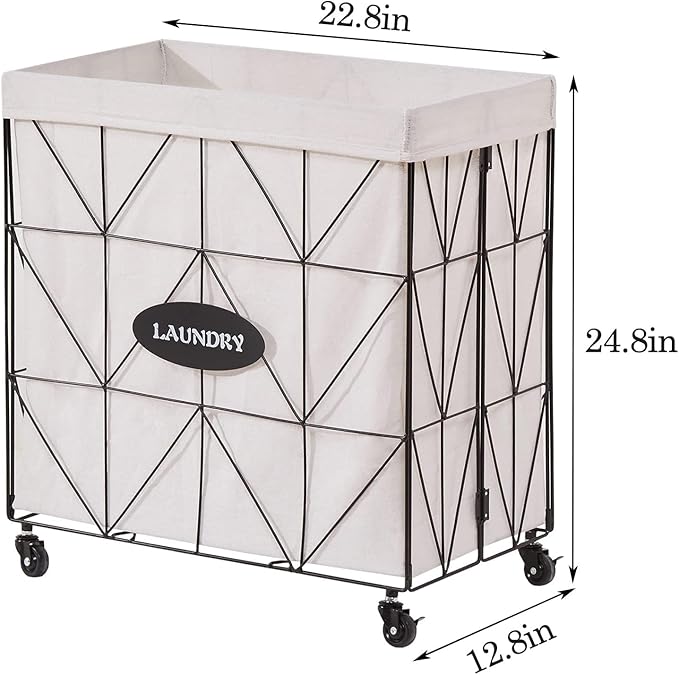 Mxfurhawa Collapsible Laundry Hamper with Wheels,Capacity and Removable Liner, Sturdy Metal Frame for Clothes Storage and Transport (110L-LX-Black)