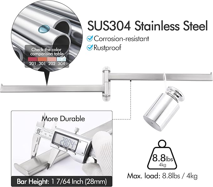 KES Bathroom Towel Rack, 15.5-Inch Swivel Towel Rack 2-Arm, Swing Out Double Towel Bar Wall Mounted, SUS304 Stainless Steel Brushed Finish, A2104S2L40-2