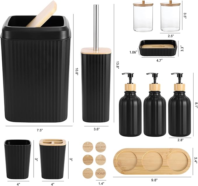 XLHOMO Black Bathroom Accessories Set 17PCS Bathroom Set with 3PCS Soap Dispenser Bathroom Accessory Set Black Trash Can for Bathroom Decor