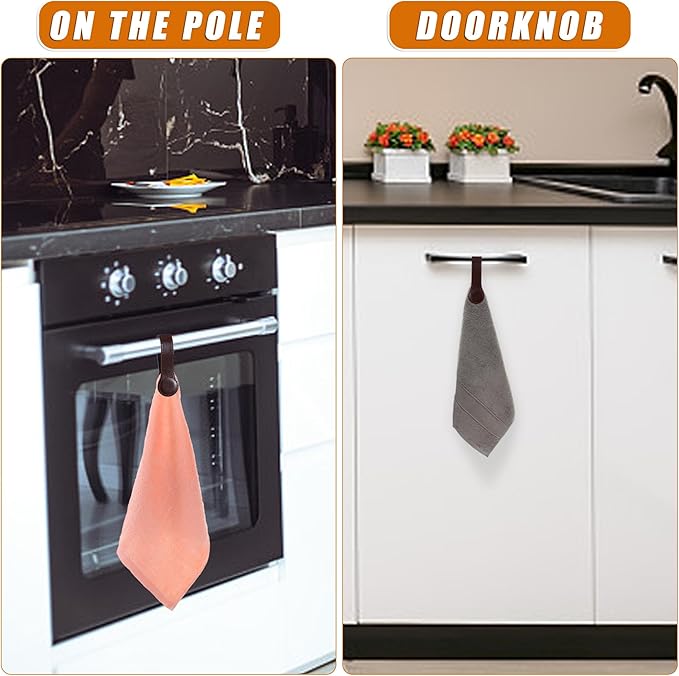 Leather Towel Clips - Magnetic Kitchen and Bathroom Accessory (4, Dark Brown)