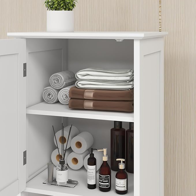 Locsear Tilt Out Laundry Hamper Cabinet, 55" Tall Bathroom Storage Cabinet Laundry Cabinet with Shelves and Clothes Basket, Hamper Cabinet Shelf for Laundry Room Bathroom Organizer, White