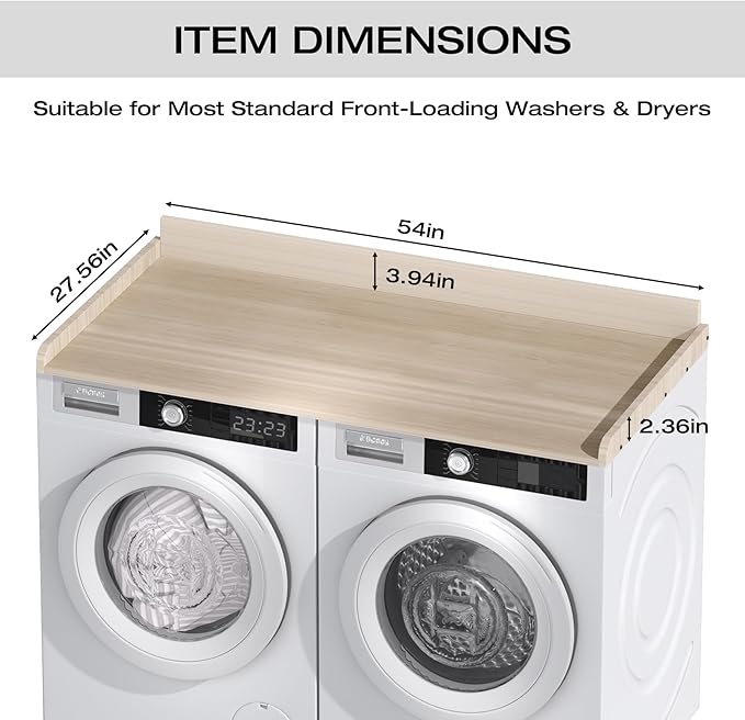 Washer Dryer Countertop, Washer Dryer Topper, Solid Wood Washers and Dryers Countertop, 54" Width x 27.5" Depth Laundry Countertop for Laundry Room Organization and Storage, White Oak