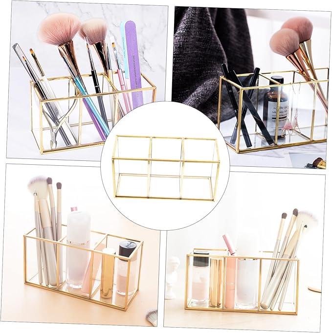 Box Cosmetic Storage Box Large Cosmetic Display Case Brush Organizer Glass Makeup Organizer Storage Cubes with Lid Brush Desktop Alloy Office Jewelry
