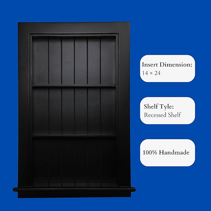 14 x 24 Medicine Cabinet Recessed, Wall Niche, Bathroom Wall Cabinet, 3-Tier, Between Studs Shelving for Drywall, Black