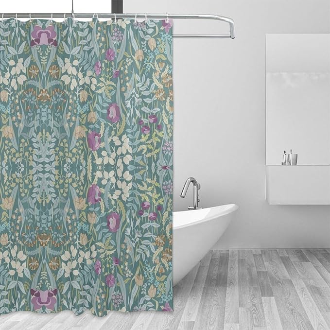 Vintage Botanical Shower Curtain William Morris Designs Green Jungle Fruit Print Shower Curtain Set Polyester Interior Waterproof Shower Curtain with 12 Hooks 72x72 Inches(183x183cm)