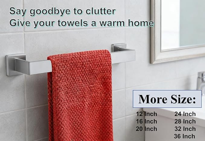 20 Inch Bathroom Towel Bar SUS304 Stainless Steel Brushed Nickel Towel Holder Wall Mounted Heavy Duty Towel Rack Bathroom Towel Rod Modern Square Base Design(1, Brushed Nickel, 20 Inch)