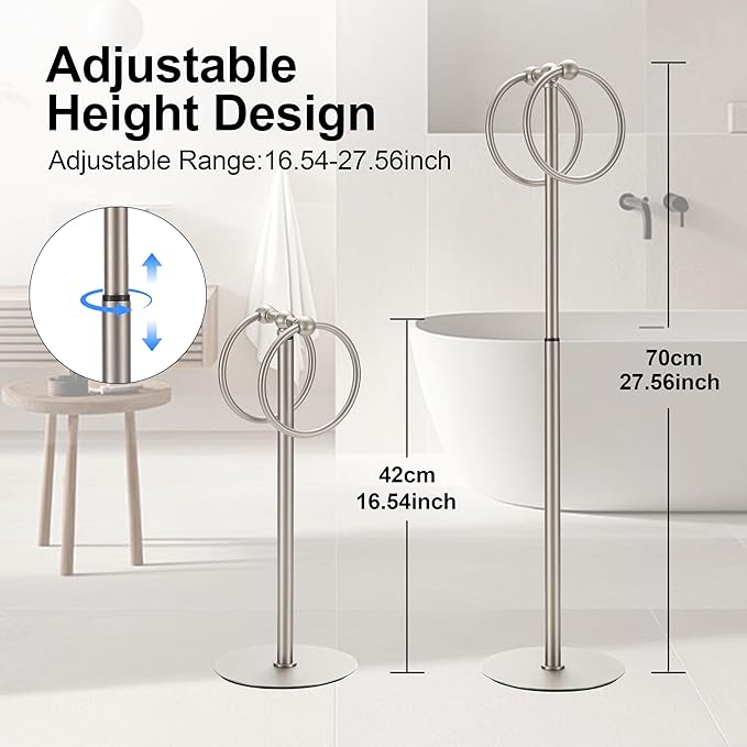 Adjustable Brush Nickel Towel Rack,Freestanding Bathroom Towel Holder