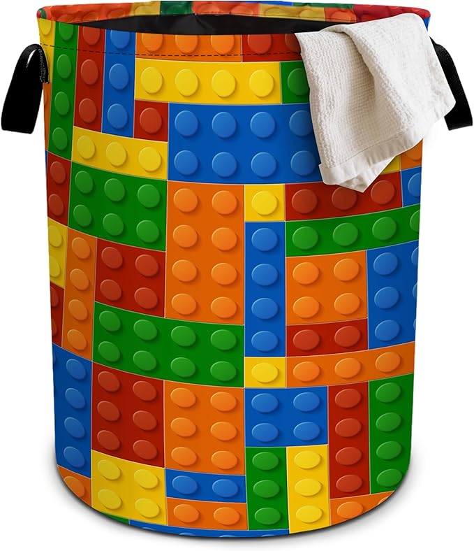 Colorful Building Blocks Laundry Basket Laundry Hamper With Handles Collapsible Laundry Baskets Storage Basket For Room Bathroom Bedroom Decor
