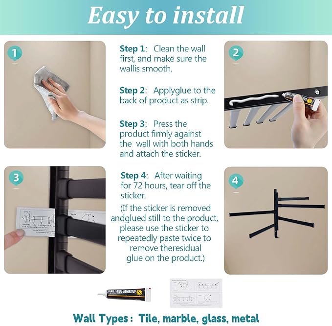 Rotating Pool Towel Rack, 5 Bars Swivel Outdoor Towel Rack with Hook Space Saving Wall Mounted Metal Towel Holder Swing Out Ideal for Pool, Hot Tub,Shower,Balcony