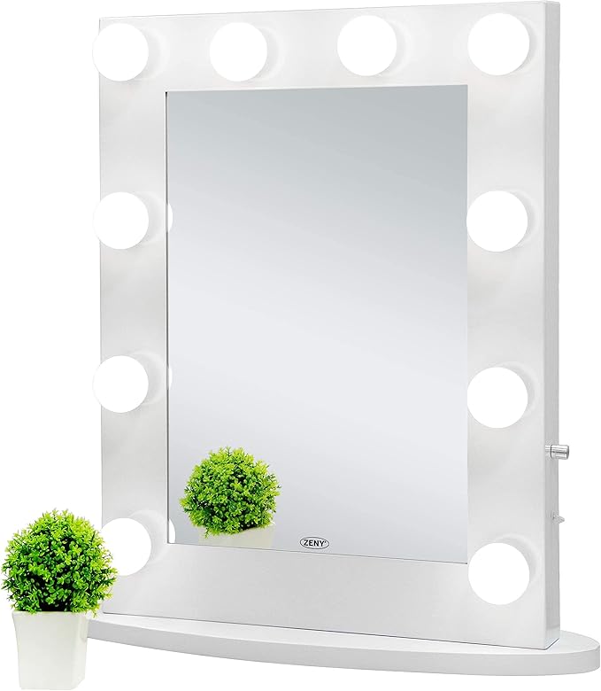 ZENY Makeup Mirror Vanity Mirror with Lights, Tabletop Hollywood Mirror with 10 Replaceable Bulbs, Bedroom Mirrors for Vanity, 4-Color Lights, Metal Frame, 25.6''x20'' White Lighted Mirror