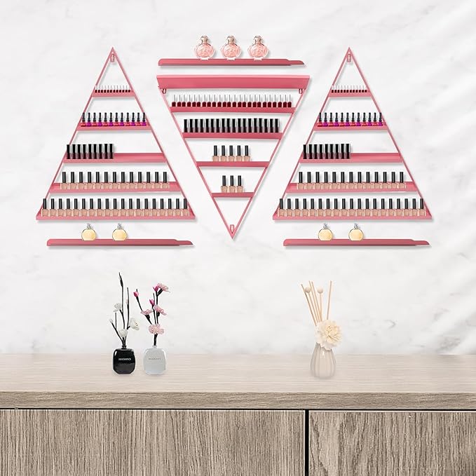 Wall-Mounted Nail Polish Rack, Set of 10 Triangular Gold Nail Polish Shelf 5-Tier Lipstick Perfume Cosmetic Display Shelf for Home Spa Nail Salon Shop