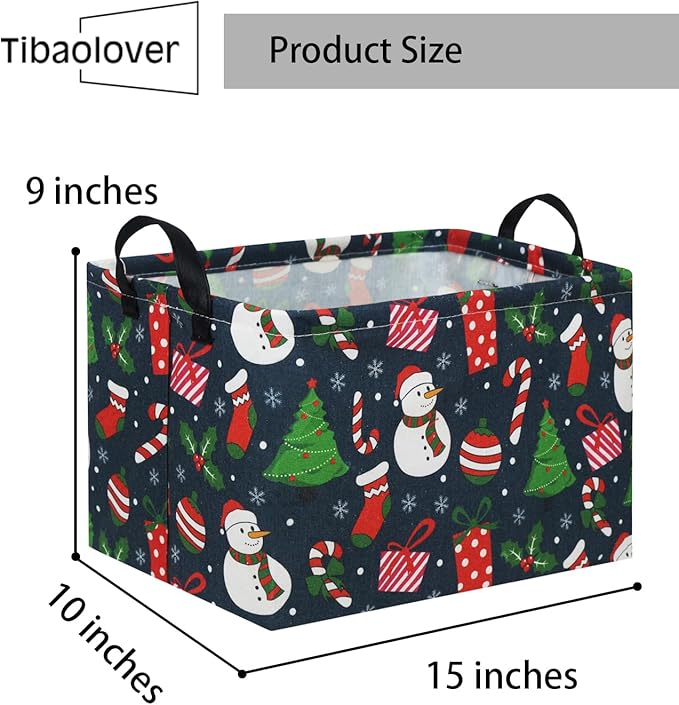 Rectangular Christmas Basket Tree Christmas Gift Baskets for Families Cute Baby Storage Bin Kids Storage Bin Toy Organizer Box Christmas Room Decor for Christmas Parties(Blue Christmas)
