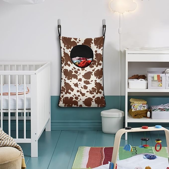 ZFRXIGN Cowhide Hanging Laundry Bag Over The Door Laundry Hamper Western Laundry Basket Home Storage Organizers Dirty Clothes Hamper for Bedroom Nursery Hampers Laundry Baskets