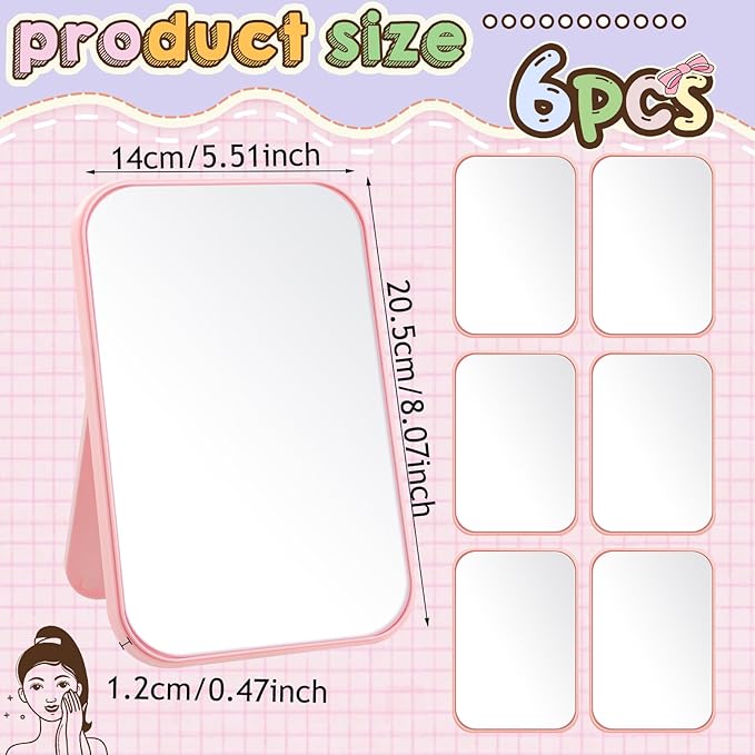 DoubleFill 6 Pcs Spa Party Mirror Spa Party Supplies Sleepover Accessory Favors Makeup Mirror for Sleepover Slumber Birthday Favors Women Adults Princess Gift(Pink)