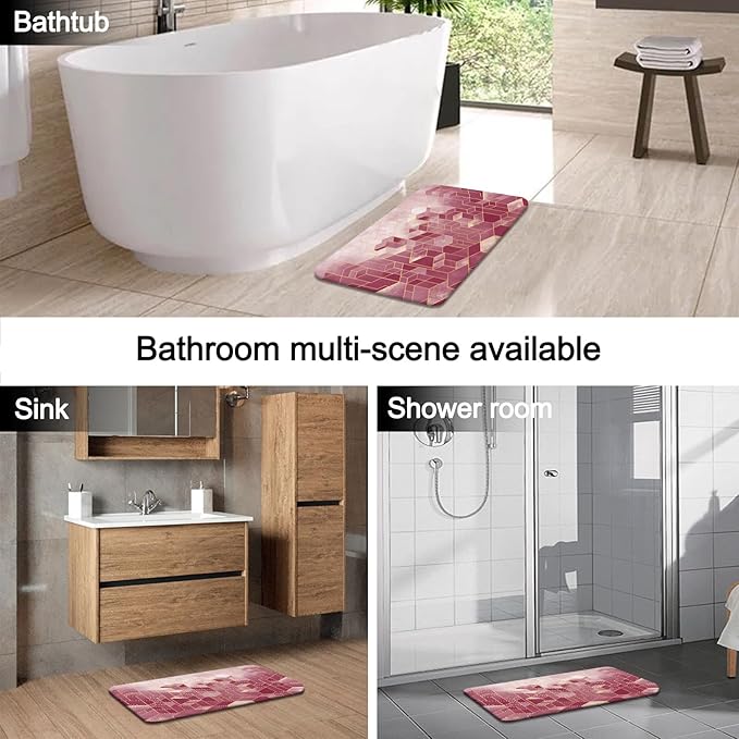 Lnond 4Pcs Bathroom Sets with Shower Curtain and Rugs, Red Bathroom Shower Curtain Sets, Red Gradient Modern Bathroom Decor Sets with Rugs and Accessories