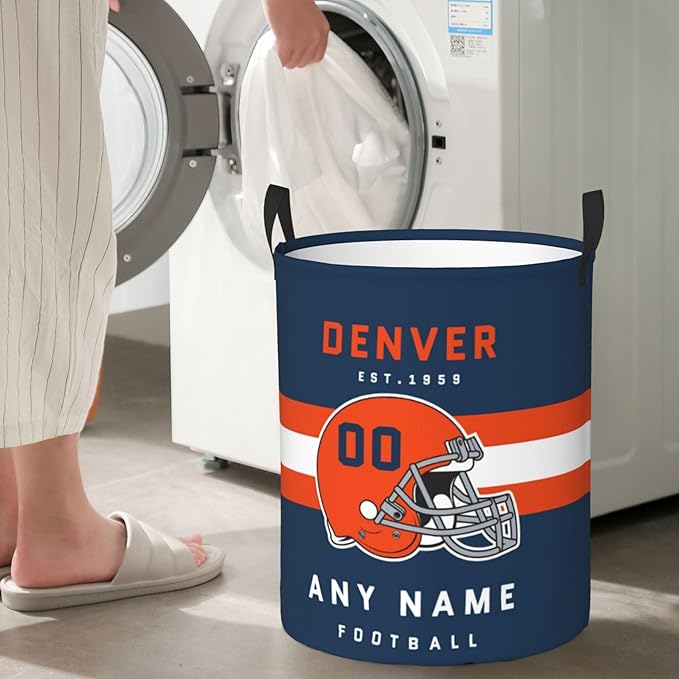 Custom Denver Laundry Hamper - Personalized Football Style Laundry Basket - Customized Name and Number - Dirty Clothes Hamper Waterproof Large Capacity Hamper for Bedroom Bathroom Living Room