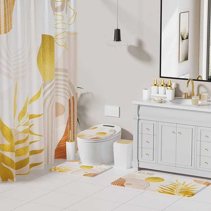 Bathroom Accessories Set - 27PC Bathroom Sets with Shower Curtain and Rugs, White Bathroom Set, White Bathroom Accessory Set with Trash Can, Toilet Brush & 3 PC Soap Dispensers