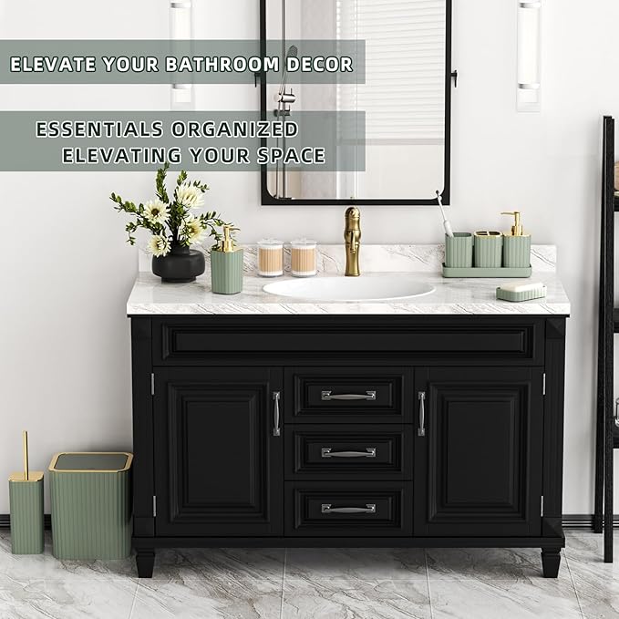 XLHOMO Bathroom Accessories Set - Gorgeous Bathroom Set, 10PC Sage Green Bathroom Accessory Set, Toilet Brush, Trash Can & Soap Dispenser