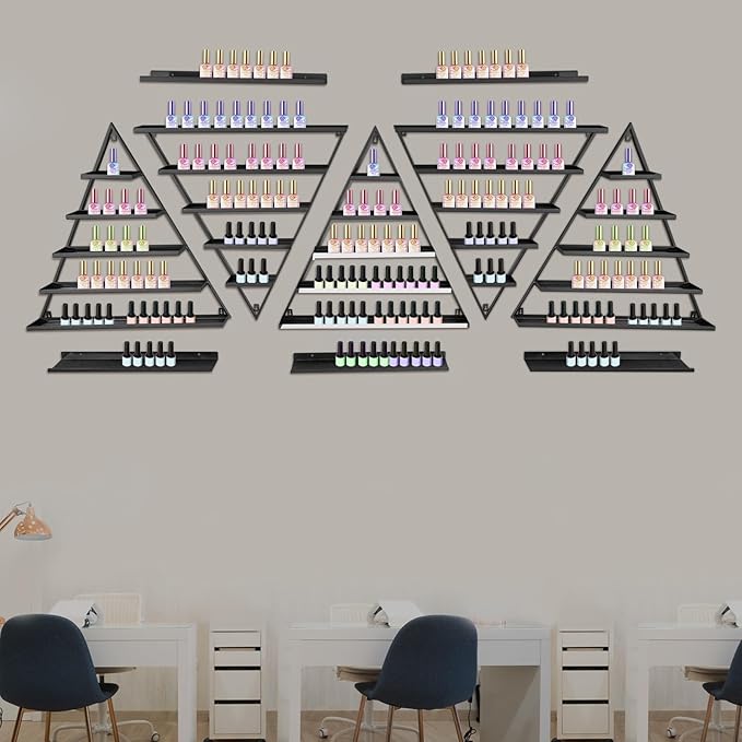 5 Pack Nail Polish Organizer Shelf Wall Mounted 5 Tiers Nail Polish Display Rack Shelves for Salon, Beauty Shop & Home Organization (Black)