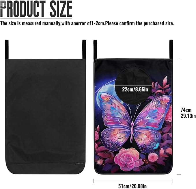 ZFRXIGN Pink Rose Butterfly Hanging Hamper Laundry Bag Laundry Baskets Over Door Laundry Hamper Space Saving Storage Organizers Dirty Clothes Hampers for Girls Gifts Reusable