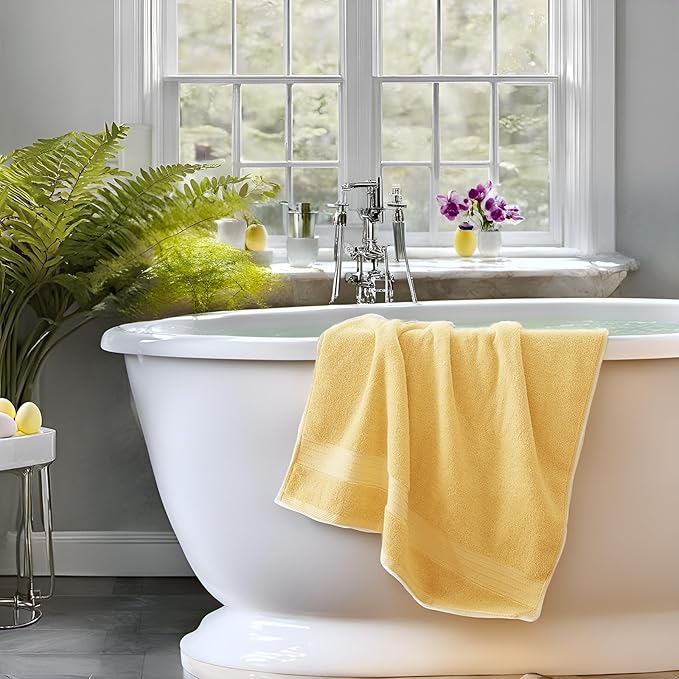 COZYART Yellow Luxury Bath Towel Set, Turkish Cotton Hotel Towel Bulk for Bathroom, Thick Bathroom Set of 6 Pcs with 2 Large Bath Towels, 2 Hand Towels, 2 Washcloths, 650 GSM.