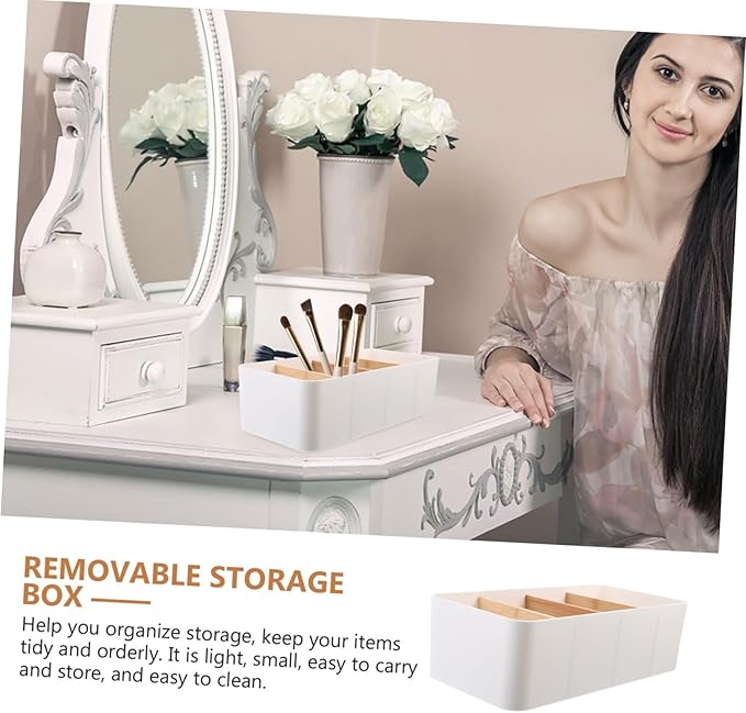 Multi-grid Storage Box Sturdy Bamboo Storage Container Desktop Organizer
