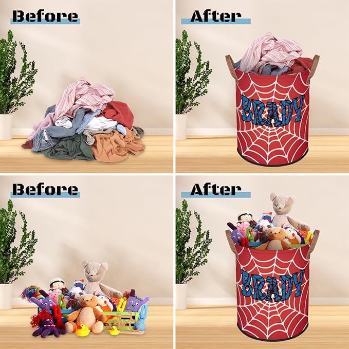 Spider Wed Personalized-Laundry-Hamper-Basket for Kids Custom Name Collapsible Storage Organizer Bin Dirty Clothes Toys Hamper for Boys Nursery in Laundry, Bedroom, Bathroom Wed-2