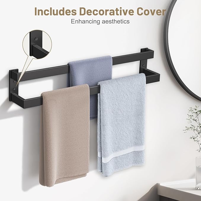 TNOMS Matte Black Double Towel Bar,32 Inch Towel Rack for Bathroom Stainless Steel Towel Holder Wall-Mounted Bathroom Hardware Accessories