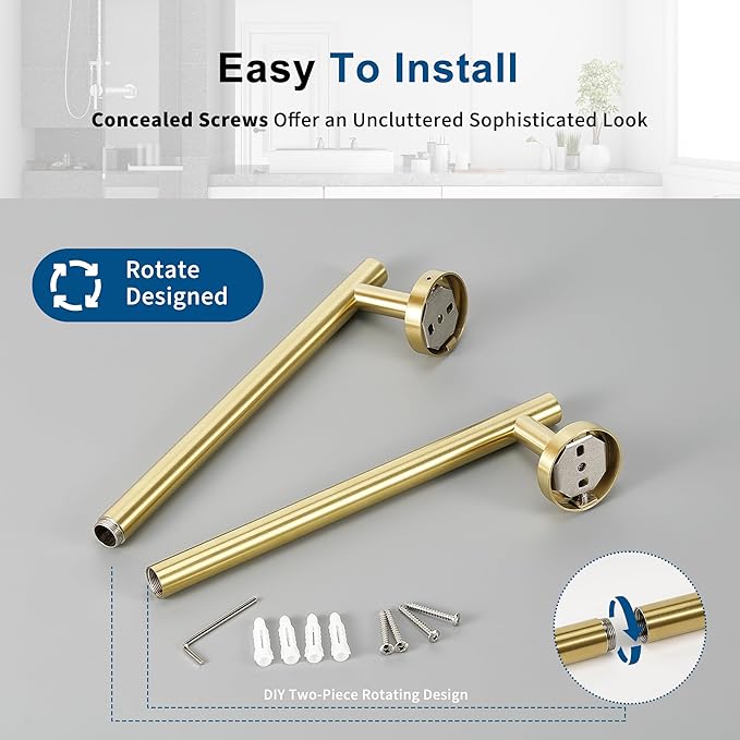 Brushed Gold Towel Bar, 18 Inch Towel Racks for Bathroom Wall Mounted, Thicken SUS304 Stainless Steel Heavy Duty Hand Towel Holder Organizer, Bathroom Accessories, Total Length 20.5 Inch