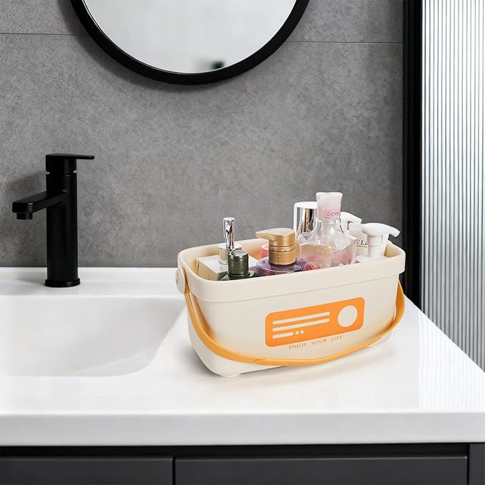 Frcctre 3 Pack Shower Caddy Basket with Handles, Portable Plastic Tote Storage Basket Toiletry Organizer Bin for Bathroom, Kitchen, Pantry, College Dorm, Gym