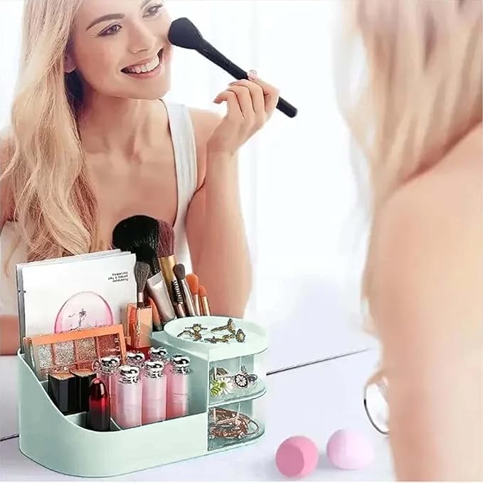 Makeup Organizer Stand Desk Storage Dressing Table Organiser Cosmetic Organizer Box Skin Care Table Bathroom Organiser Makeup Storage Box Makeup Vanity with Transparent Drawer(Green)