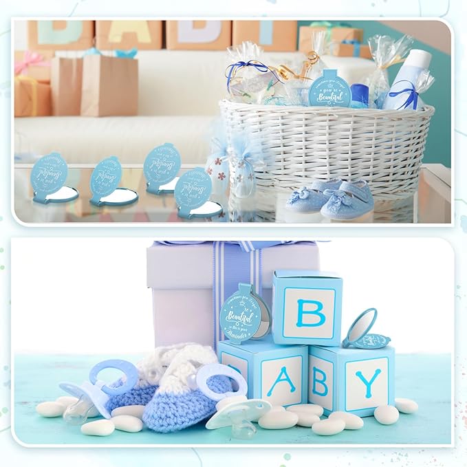 36 Pcs 2.76 Inch Inspirational Compact Mirror Bulk Women Small Gifts Graduation Party Favors Purse Mirror Pocket Mini Stuffer Items for Adult Coworker Cheerleader Employee (Light Blue)