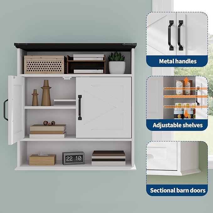 Bathroom Wall Cabinet - Medicine Cabinet with Barn Doors & Adjustable Shelf - 25x23.6x9 Inch Wall Cabinet for Bathroom, Kitchen, Laundry Room, Entryway