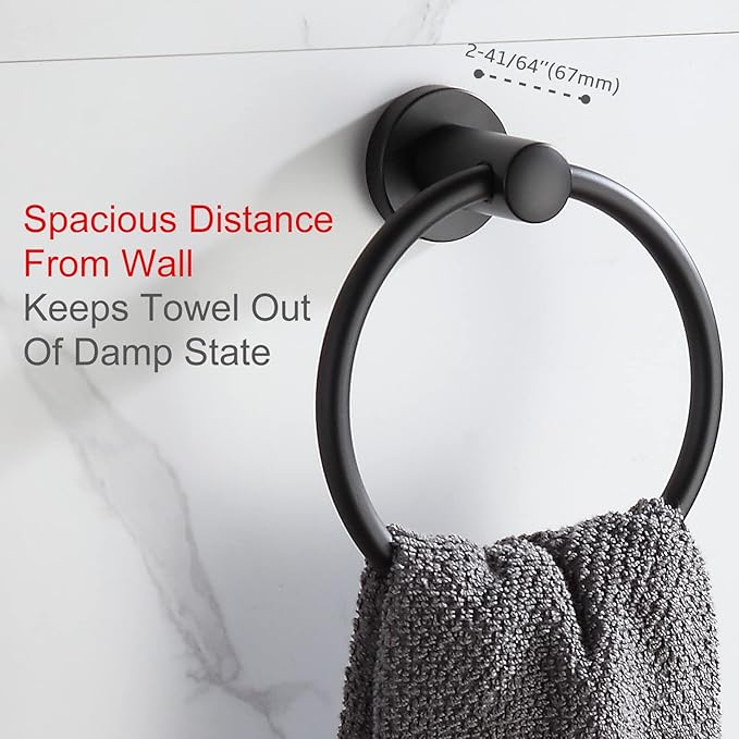 BGL Black Bathroom Towel Holder Black Towel Ring Stainless Steel Towel Ring for Bathroom 2 Pack